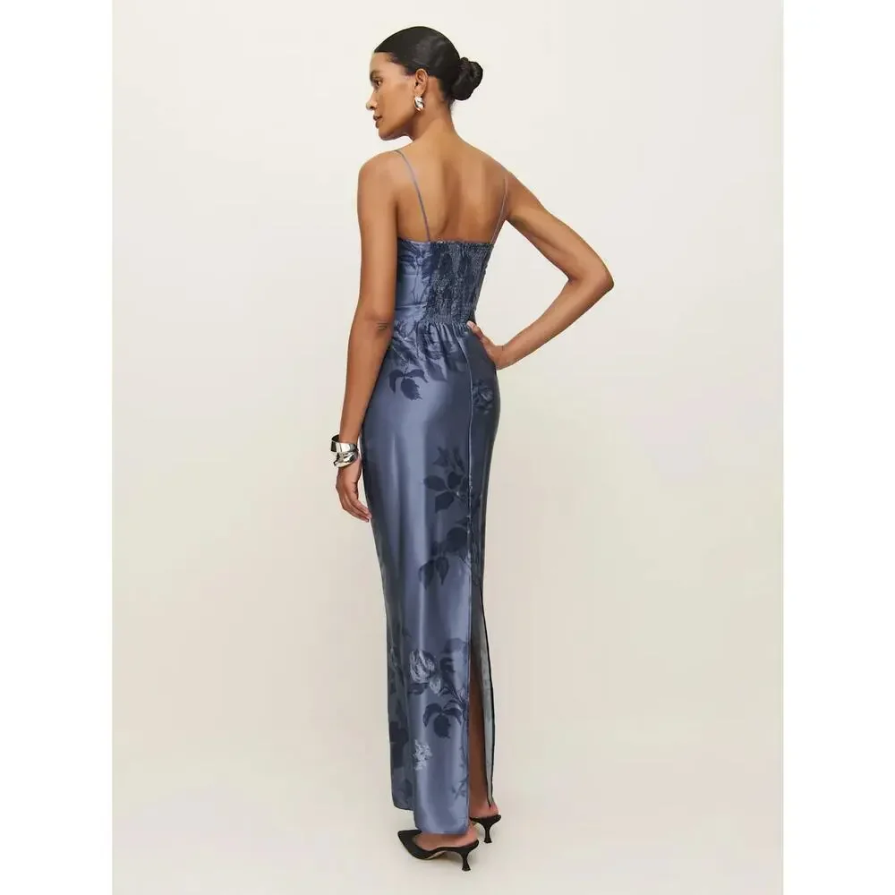 Reformation Frankie Silk Dress Trieste Border - Picture 3 of 12